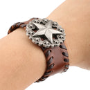 Brown Retro Braided Mens Wide Leather Wristband Pentagrams Bangle Bracelet