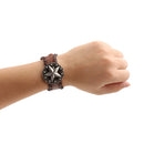 Brown Retro Braided Mens Wide Leather Wristband Pentagrams Bangle Bracelet