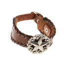 Brown Retro Braided Mens Wide Leather Wristband Pentagrams Bangle Bracelet