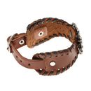 Brown Retro Braided Mens Wide Leather Wristband Pentagrams Bangle Bracelet