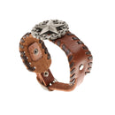 Brown Retro Braided Mens Wide Leather Wristband Pentagrams Bangle Bracelet
