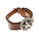 Brown Retro Braided Mens Wide Leather Wristband Pentagrams Bangle Bracelet
