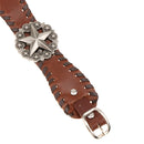 Brown Retro Braided Mens Wide Leather Wristband Pentagrams Bangle Bracelet