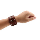 Genuine Leather Cuff Silver Studs Bracelet Punk Leather Wide Steampunk Bangle Jewelry