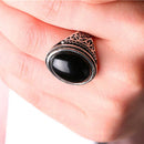 Mens Jewelry Vintage Round Ring Black Crystal Flower Carved Mens Ring 20mm