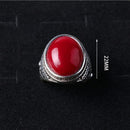 Metal Alloy Engraved Ring Mens Wedding Band Silver Red Oval Gemstone Sz 9