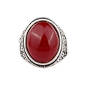 Metal Alloy Engraved Ring Mens Wedding Band Silver Red Oval Gemstone Sz 9