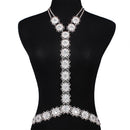 Punk Crystal Exaggerated Long Body Chain Statement Women Necklace Silver for Party Gifts