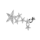 1pc Fashion Shiny Crystal Women Stars Right Ear Clip Clamp Earrings Ear Cuff for Girls Silver