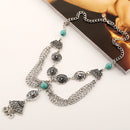 Chunky Silver Necklace Women Vintage Coins Tassel Pendant Turquoise Bead
