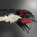 Vintage 1920s Gatsby Style Crystal Headband Black Feather Flapper Wedding Headpiece