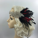 Vintage 1920s Gatsby Style Crystal Headband Black Feather Flapper Wedding Headpiece