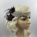 Vintage 1920s Gatsby Style Crystal Headband Black Feather Flapper Wedding Headpiece