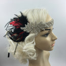 Vintage 1920s Gatsby Style Crystal Headband Black Feather Flapper Wedding Headpiece