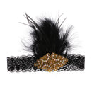 Vintage Feather 1920s Great Gatsby Flapper Crystal Diamante Headband Black