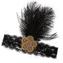 Vintage Sequin Feather Headband Flapper 1920s Black Charleston Browband for Party Supplies