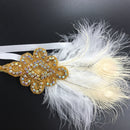 Vintage 1920s Gatsby Crystal Applique Headband Feather Flapper Wedding Headpiece Gold