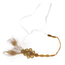 Vintage 1920s Gatsby Crystal Applique Headband Feather Flapper Wedding Headpiece Gold