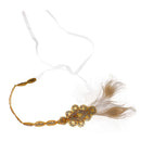 Vintage 1920s Gatsby Crystal Applique Headband Feather Flapper Wedding Headpiece Gold