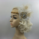 Retro 1920s Gatsby Crystal Headband Feather Flapper Wedding Headpiece Gold