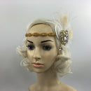 Retro 1920s Gatsby Crystal Headband Feather Flapper Wedding Headpiece Gold