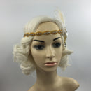 Retro 1920s Gatsby Crystal Headband Feather Flapper Wedding Headpiece Gold