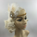 Retro 1920s Gatsby Crystal Headband Feather Flapper Wedding Headpiece Gold