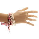 Fashion Vintage Women Bowknot Bow Faux Pearl Red Cloth Multilayer Bracelet