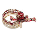 Fashion Vintage Women Bowknot Bow Faux Pearl Red Cloth Multilayer Bracelet