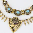 Women Party Fashion Jewelry Antique Gold Tassel Flower Carved Pendant Necklace