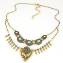 Women Party Fashion Jewelry Antique Gold Tassel Flower Carved Pendant Necklace