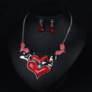 Women Jewelry Alloy Red Heart Shaped Necklace Stud Earings Jewelry Sets