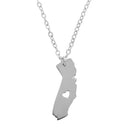 Silver Stainless Steel Heart of US California State Pendant Chain Necklace Gift