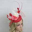 Women Girls Ladies Fashionable Feather Net Fascinator Hat Cap Wedding Prom Party Headband Headpiece Head Accessory Red