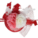 Women Girls Ladies Fashionable Feather Net Fascinator Hat Cap Wedding Prom Party Headband Headpiece Head Accessory Red