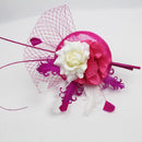 Women Girls Wedding Prom Party Hair Decor Feather Fascinator Flower Net Veil Linen Mini Top Hat Headband Gift Rose Red