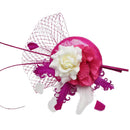 Women Girls Wedding Prom Party Hair Decor Feather Fascinator Flower Net Veil Linen Mini Top Hat Headband Gift Rose Red