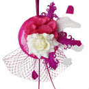 Women Girls Wedding Prom Party Hair Decor Feather Fascinator Flower Net Veil Linen Mini Top Hat Headband Gift Rose Red