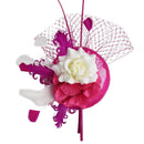 Women Girls Wedding Prom Party Hair Decor Feather Fascinator Flower Net Veil Linen Mini Top Hat Headband Gift Rose Red