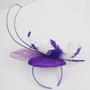 Women Girls Wedding Prom Party Hair Decor Feather Fascinator Flower Net Veil Linen Mini Top Hat Headband Gift Purple