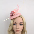 Women Girls Wedding Prom Party Hair Decor Feather Fascinator Flower Net Veil Linen Mini Top Hat Headband Gift Pink