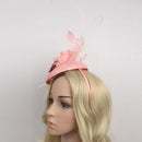 Women Girls Wedding Prom Party Hair Decor Feather Fascinator Flower Net Veil Linen Mini Top Hat Headband Gift Pink