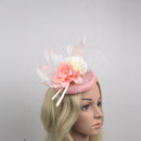 Women Girls Wedding Prom Party Hair Decor Feather Fascinator Flower Net Veil Linen Mini Top Hat Headband Gift Pink