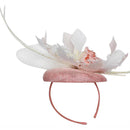 Women Girls Wedding Prom Party Hair Decor Feather Fascinator Flower Net Veil Linen Mini Top Hat Headband Gift Pink