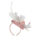 Women Girls Wedding Prom Party Hair Decor Feather Fascinator Flower Net Veil Linen Mini Top Hat Headband Gift Pink
