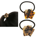 Girls Ladies Acrylic Metal Strong Elastic Square Shape Leopard Print Hair Band Head Accessory Dark Brown