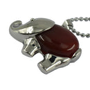 Vintage Healing Chakra Red Agate Gemstone Elephant Pendant Necklace Long Chain Jewelry