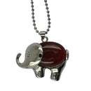 Vintage Healing Chakra Red Agate Gemstone Elephant Pendant Necklace Long Chain Jewelry
