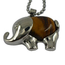 Healing Chakra Tigers Eye Gemstone Elephant Pendant Necklace Long Bead Chain