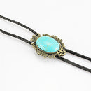 Western Artificial Leather Rope Alloy Bolo Tie Shirt Necktie with Oval Turquoise Crown